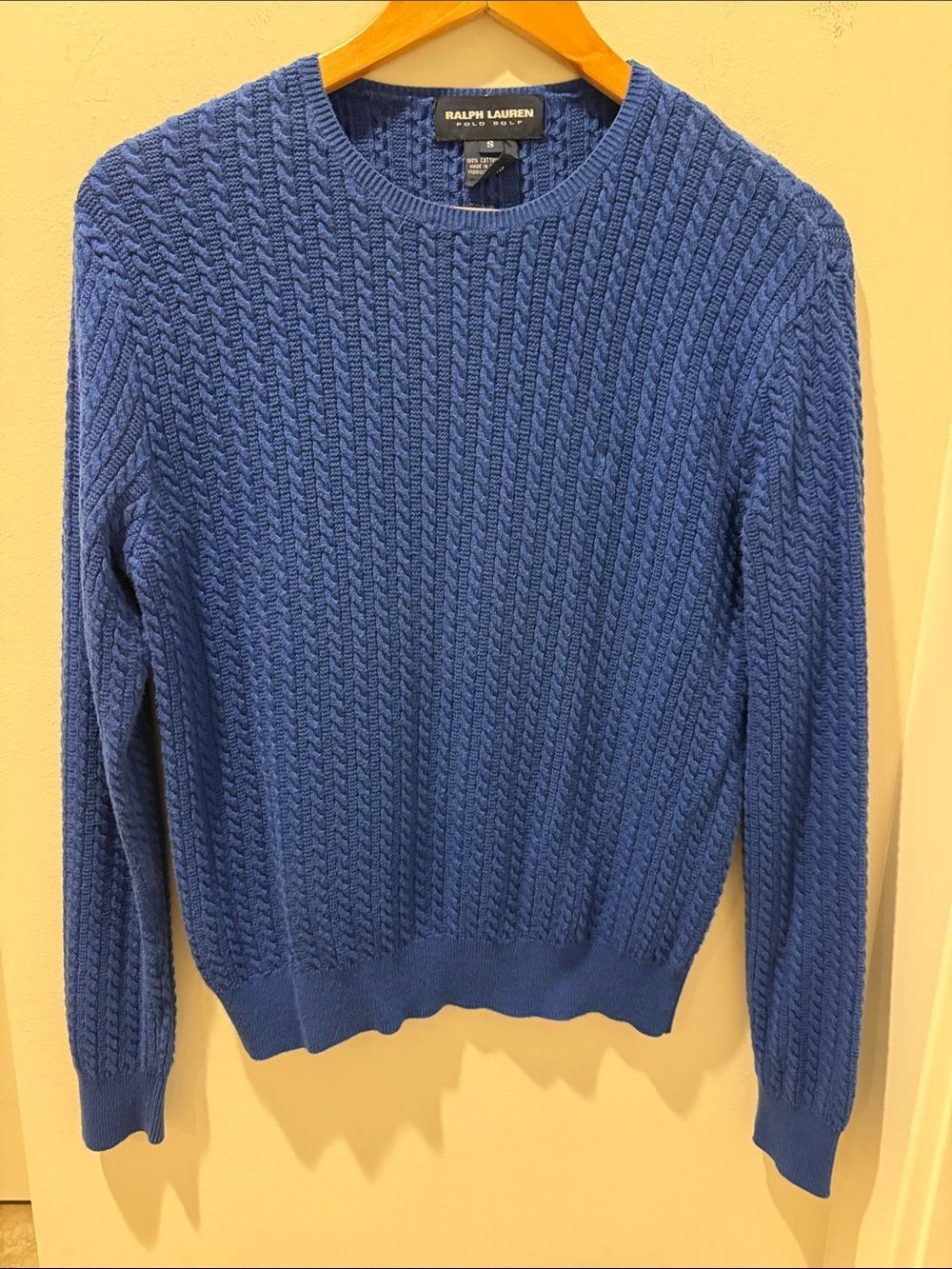 Ralph Lauren Women’s Royal Blue Cable Crewneck Sweater with embroidered logo szS